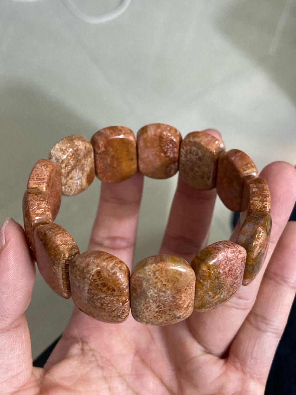 Natural Coral Stone Bracelet in Brown-Orange